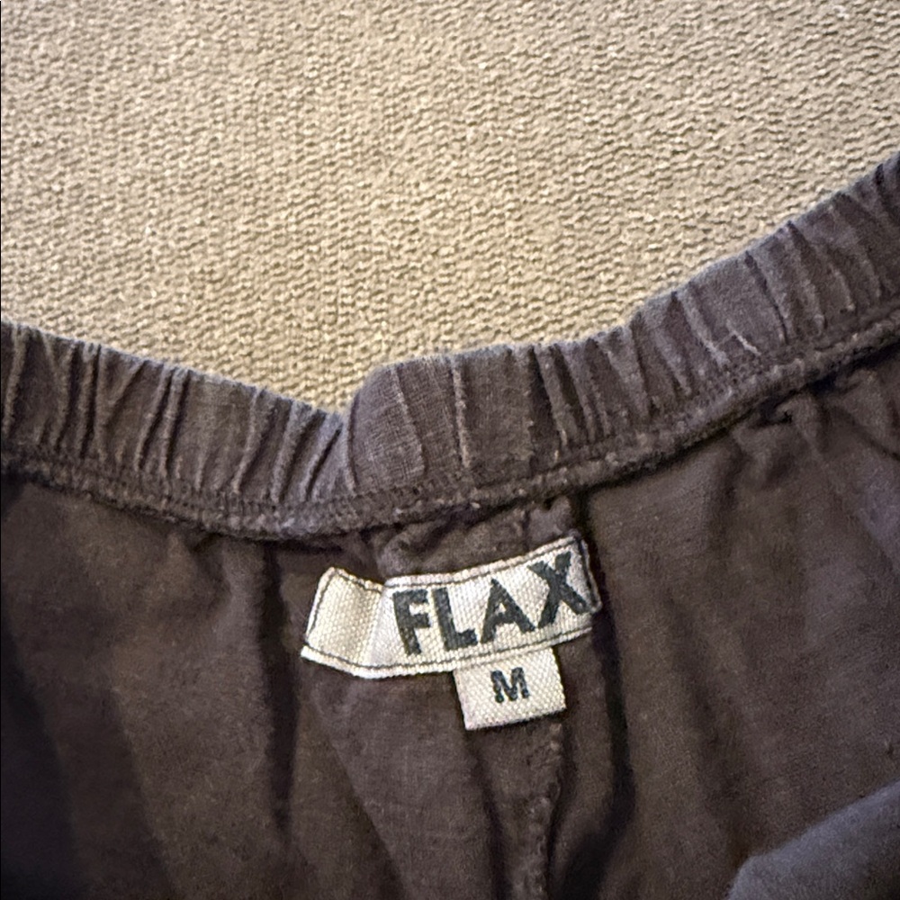FLAX Pull-On Elastic Waist Brown Pants Size Medium Linen Pockets (TD) - Picture 5 of 7